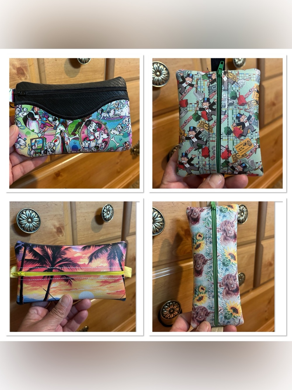 Handmade Cosmetic Bag Pouch Zippered Pouch - Lot of 4